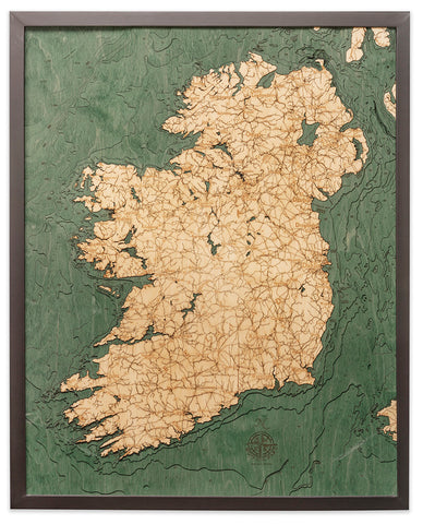 Ireland 3-D Nautical Wood Chart, Large, 24.5" x 31"