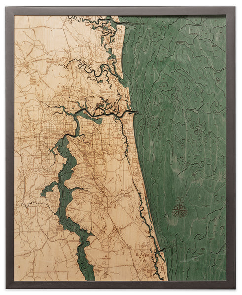 Jacksonville, Florida 3-D Nautical Wood Chart, Large, 24.5" x 31"