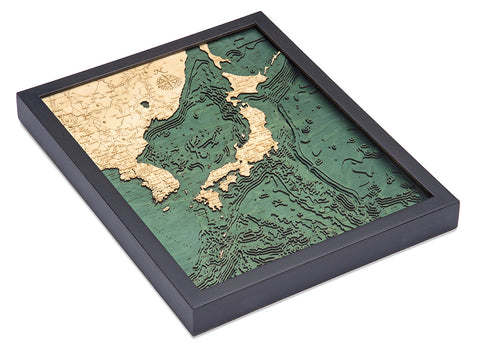 Laser-cut Japan and Korea Wood Chart in solid frame
