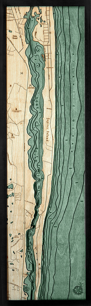Jupiter Island, Florida Wood Chart in solid frame