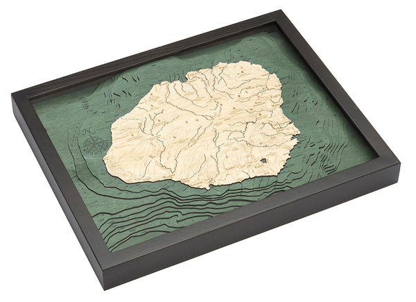 Laser-cut Kauai, Hawaii Wood Chart in solid frame