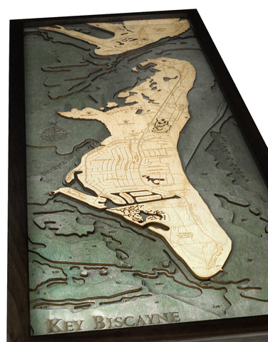 Laser-cut Key Biscayne, Florida Wood Chart in solid frame