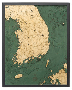 Map of South Korea 3-D Nautical Wood Chart