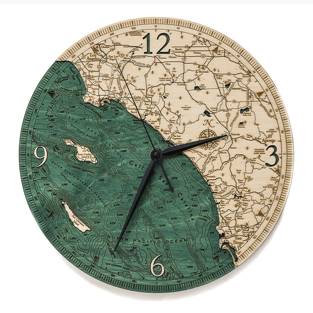 Los Angeles to San Diego, California Clock, 12" Diameter
