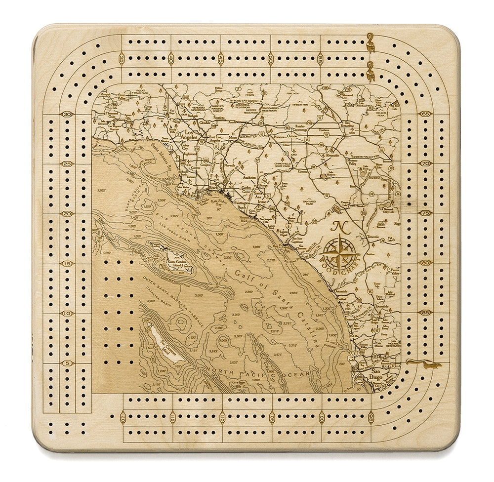 Los Angeles to San Diego, California Cribbage Board