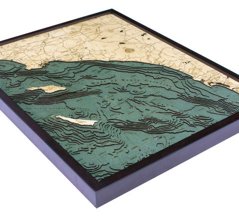 Los Angeles to San Diego, California 3-D Nautical Wood Chart, Large, 24.5" x 31"