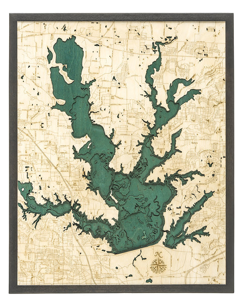 Lewisville Lake, Texas 3-D Nautical Wood Chart, Large, 24.5" x 31"