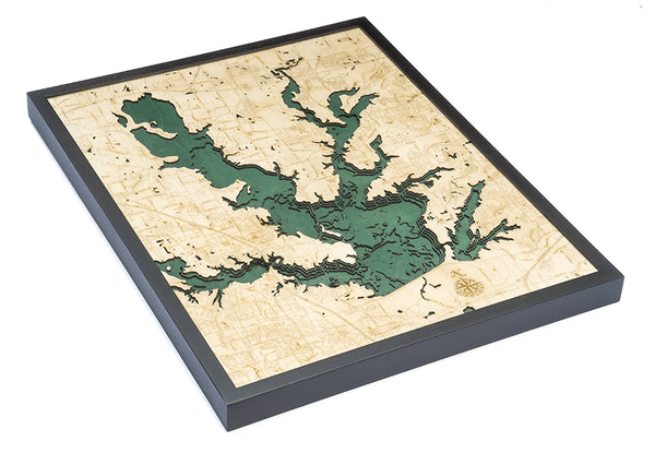Lewisville Lake, Texas 3-D Nautical Wood Chart, Large, 24.5" x 31"