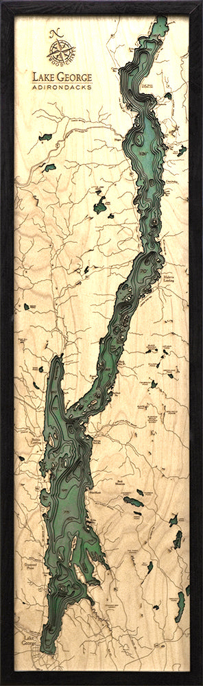 Lake George, New York 3-D Nautical Wood Chart, Narrow, 13.5" x 43"