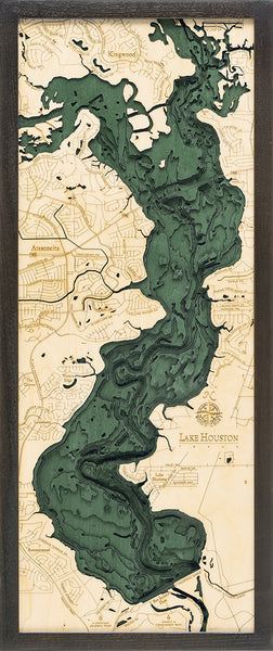 Lake Houston, Texas 3-D Nautical Wood Chart, Medium, 13.5" x 31"