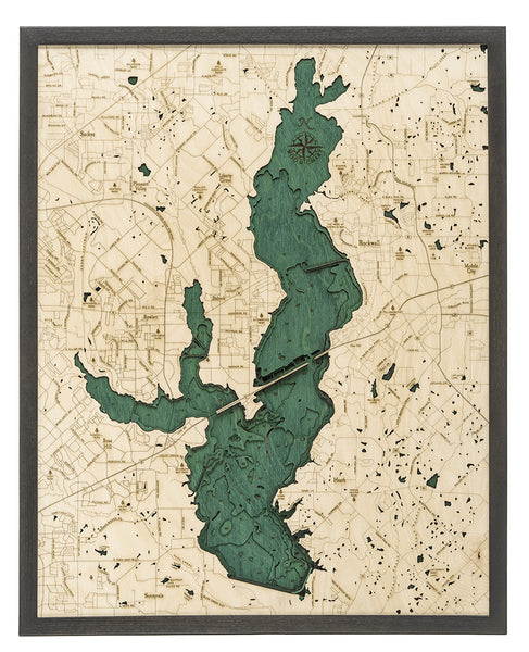 Lake Ray Hubbard, Texas 3-D Nautical Wood Chart, Large, 24.5" x 31"