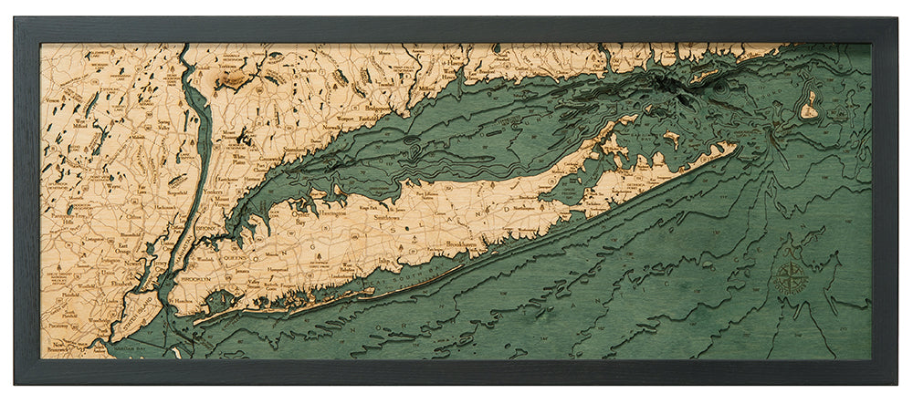 Long Island Sound, 3-D Nautical Wood Chart, Medium, 13.5" x 31"