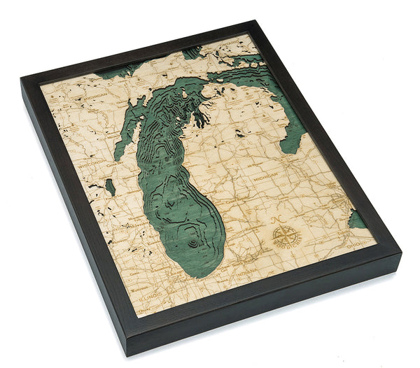 Lake Michigan 3-D Nautical Wood Chart, Small, 16" x 20"