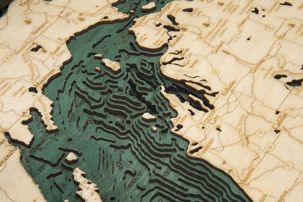 Lake Michigan 3-D Nautical Wood Chart, Small, 16" x 20"