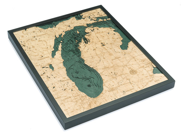 Lake Michigan 3-D Nautical Wood Chart, Large, 24.5" x 31"