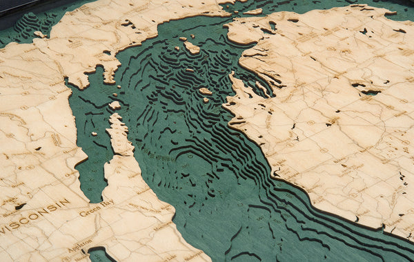 Lake Michigan 3-D Nautical Wood Chart, Large, 24.5" x 31"