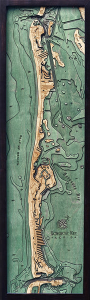 Longboat Key, Florida 3-D Nautical Wood Chart, Narrow, 13.5" x 43"