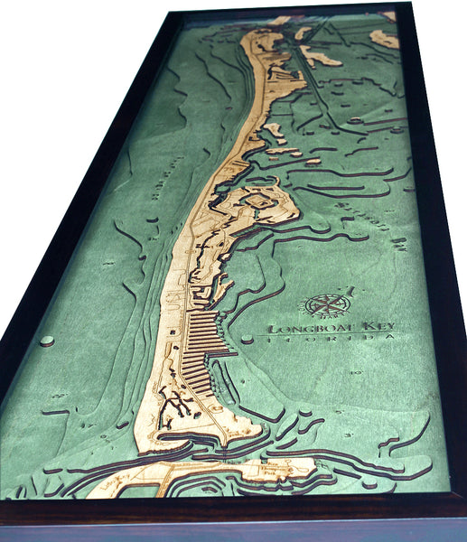 Longboat Key, Florida 3-D Nautical Wood Chart, Narrow, 13.5" x 43"