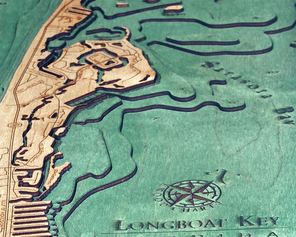 Longboat Key, Florida 3-D Nautical Wood Chart, Narrow, 13.5" x 43"