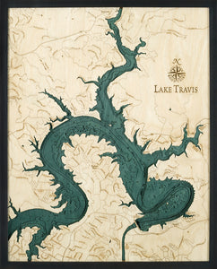 Lake Travis, Texas 3-D Nautical Wood Chart, Large, 24.5" x 31"