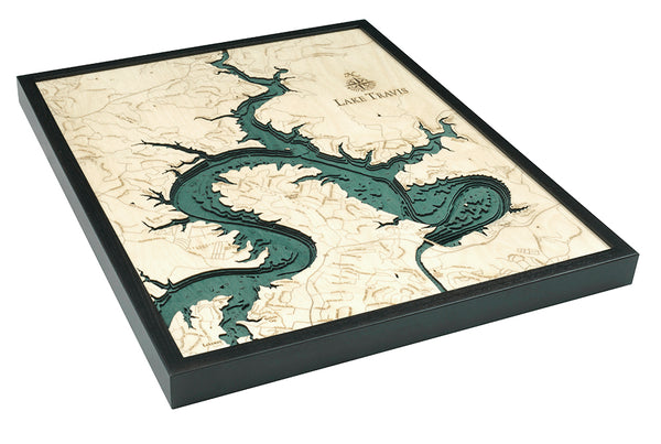 Lake Travis, Texas 3-D Nautical Wood Chart, Large, 24.5" x 31"