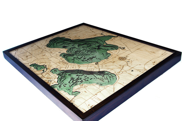 Lake Mendota / Monona, Madison, Wisconsin 3-D Nautical Wood Chart, Large, 24.5" x 31"