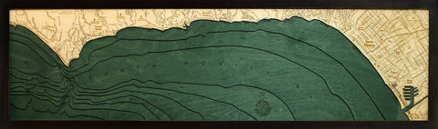 Malibu, California 3-D Nautical Wood Chart, Narrow, 13.5" x 43"