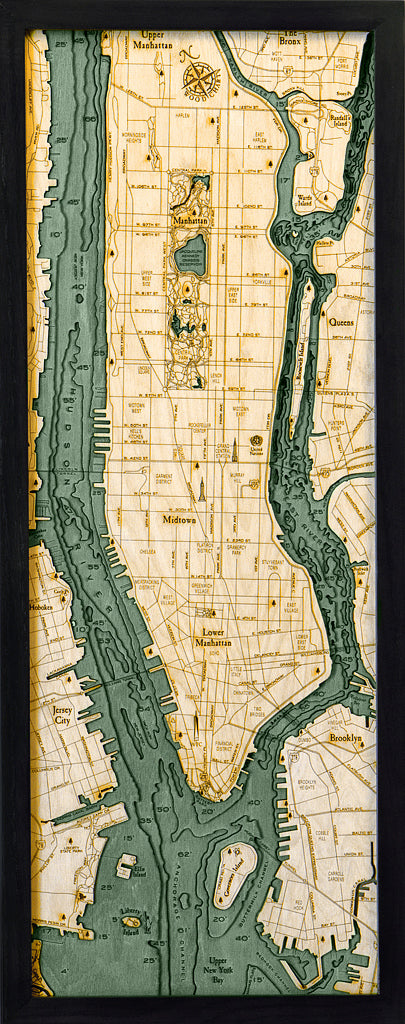 Manhattan, New York 3-D Nautical Wood Chart, Medium, 13.5" x 31"
