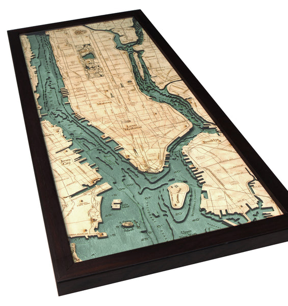 Manhattan, New York 3-D Nautical Wood Chart, Medium, 13.5" x 31"