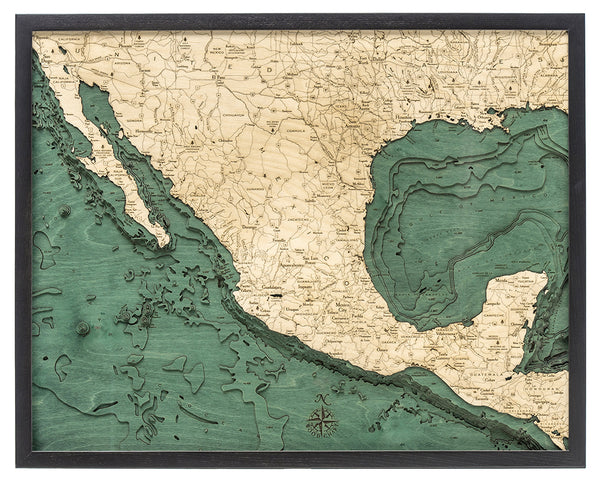 Large 3-D Nautical Wood Chart of Mexico