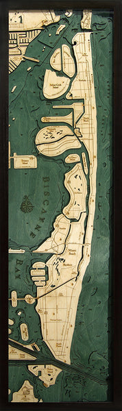 3-D Nautical Wood Chart Map of Miami Beach Florida