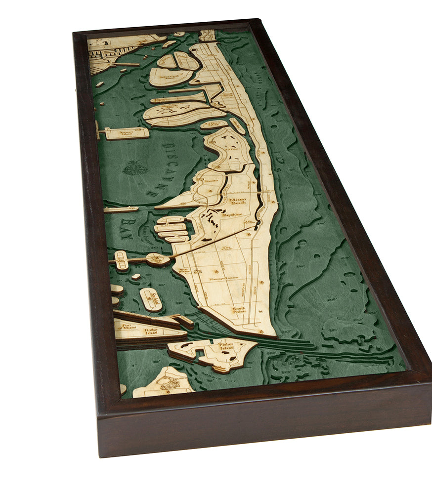 Detailed Wood Map of Miami Beach Florida