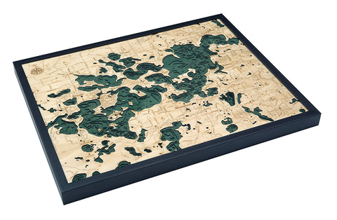 Lake Minnetonka, Minnesota 3-D Nautical Wood Chart, Large, 24.5" x 31"