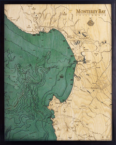 3-D Nautical Wood Chart Map of Monterey Bay in California
