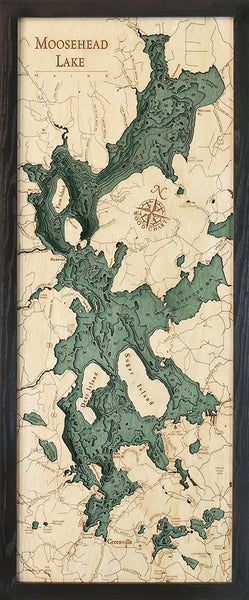 3-D Nautical Wood Chart Map of Moosehead Lake Maine
