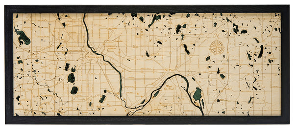 Minneapolis St. Paul 3-D Nautical Wood Chart Map