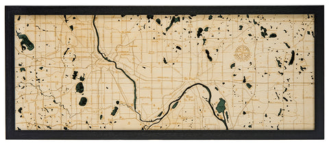 Minneapolis St. Paul 3-D Nautical Wood Chart Map
