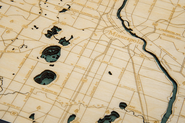Topographical Detail of Minneapolis Wood Map