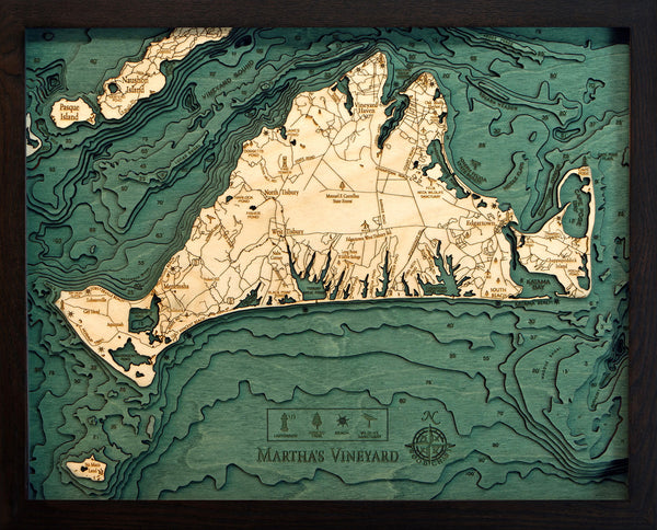Martha's Vineyard, Massachusetts 3-D Nautical Wood Chart, Small, 16" x 20"