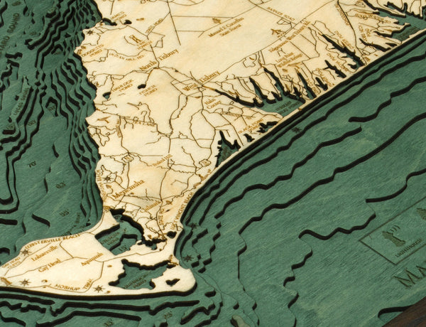 Martha's Vineyard, Massachusetts 3-D Nautical Wood Chart, Small, 16" x 20"