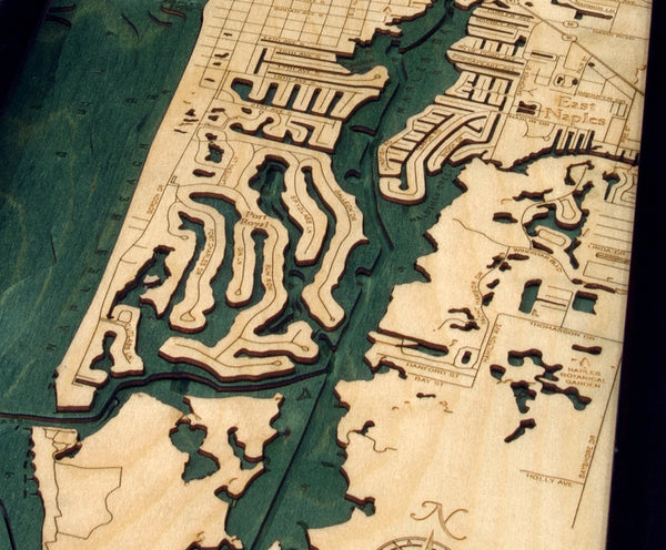 Wood Laser Cut Details on Naples Map