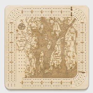 Wood Narragansett Bay Map Cribbage Board