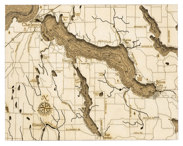 Lake Charlevoix Cork Map, 8" x 10"