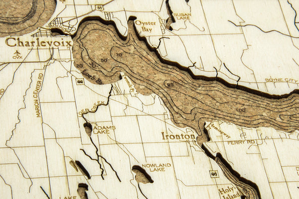 Lake Charlevoix Cork Map, 8" x 10"