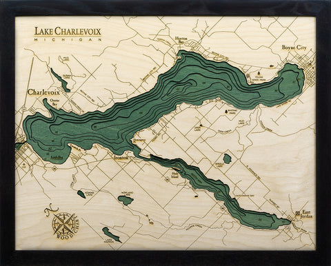 Lake Charlevoix, Michigan 3-D Nautical Wood Chart, Small, 16" x 20"