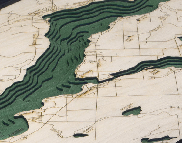 Lake Charlevoix, Michigan 3-D Nautical Wood Chart, Small, 16" x 20"