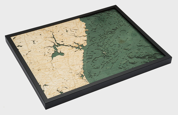 Framed New Hampshire Coast Map 3-D Nautical Wood Chart