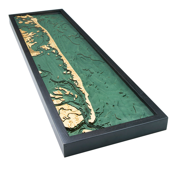 New Jersey Long Beach Island Map 3-D Nautical Wood Chart in Dark Frame