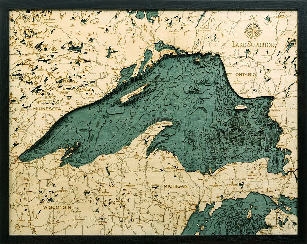 Lake Superior 3-D Nautical Wood Chart, Large, 24.5" x 31"