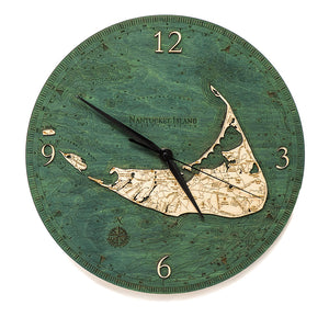 Nantucket Island Map on Wood Clock